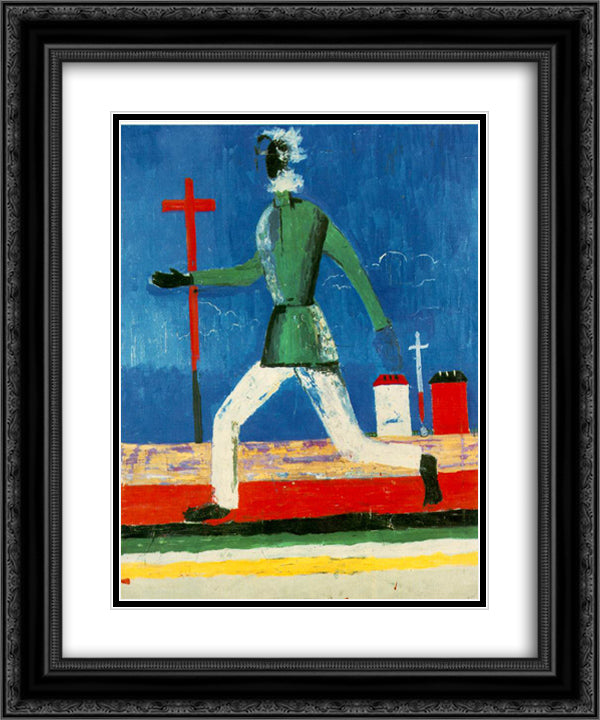 The Running Man 20x24 Black Ornate Wood Framed Art Print Poster with Double Matting by Malevich, Kazimir