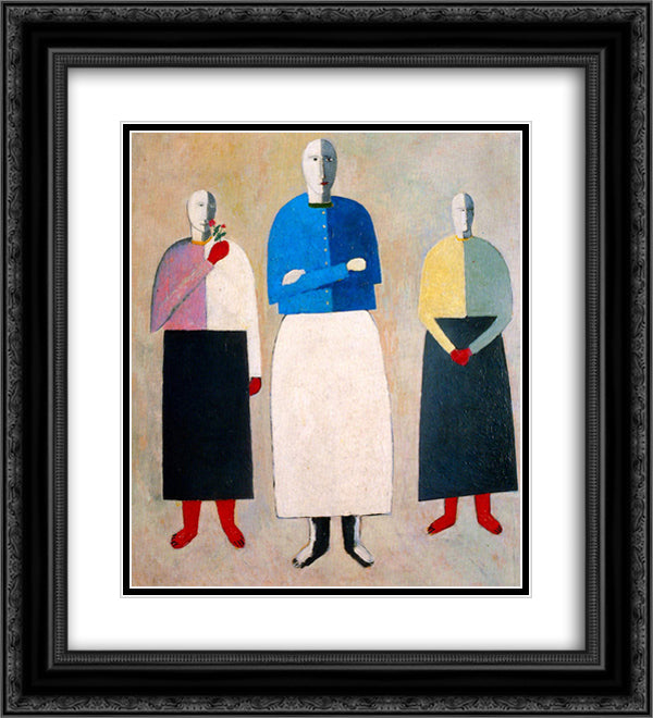 Three Girls 20x22 Black Ornate Wood Framed Art Print Poster with Double Matting by Malevich, Kazimir