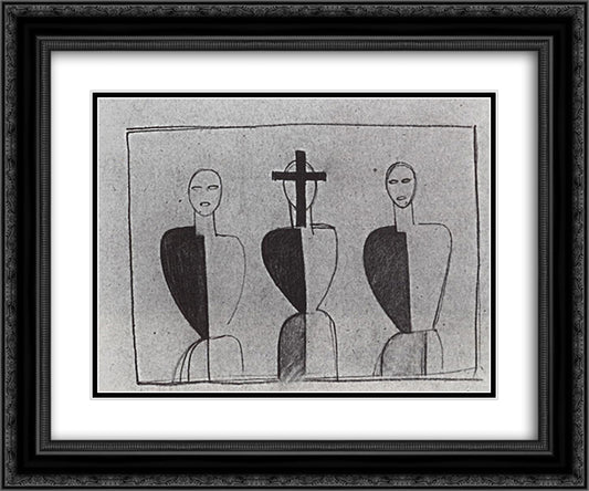 Three suprematic figures 24x20 Black Ornate Wood Framed Art Print Poster with Double Matting by Malevich, Kazimir