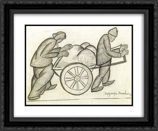Two and a pushcart 24x20 Black Ornate Wood Framed Art Print Poster with Double Matting by Malevich, Kazimir