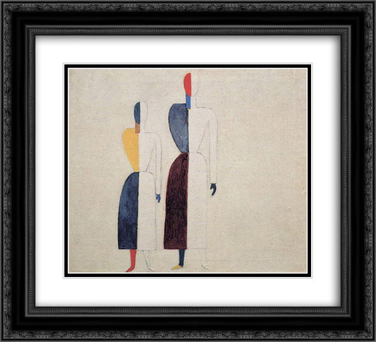 Two Figures 22x20 Black Ornate Wood Framed Art Print Poster with Double Matting by Malevich, Kazimir