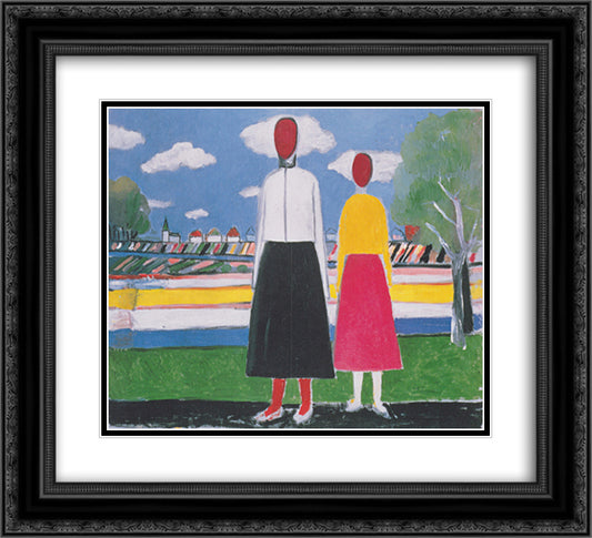 Two Figures in a Landscape 22x20 Black Ornate Wood Framed Art Print Poster with Double Matting by Malevich, Kazimir