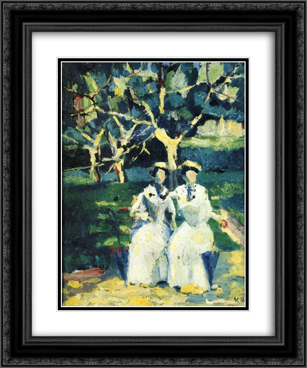 Two Women in a Garden 20x24 Black Ornate Wood Framed Art Print Poster with Double Matting by Malevich, Kazimir