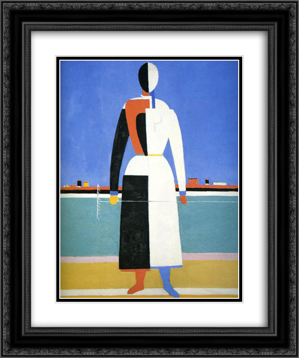 Woman with Rake 20x24 Black Ornate Wood Framed Art Print Poster with Double Matting by Malevich, Kazimir