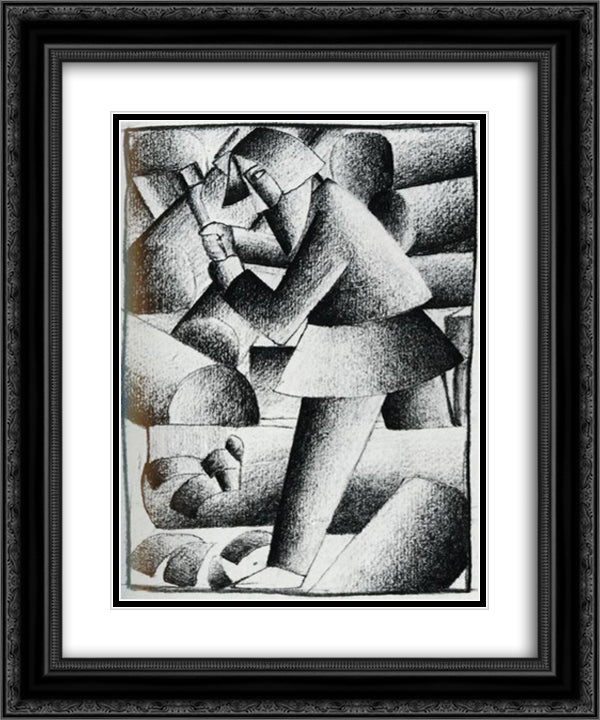 Woodcutter 20x24 Black Ornate Wood Framed Art Print Poster with Double Matting by Malevich, Kazimir