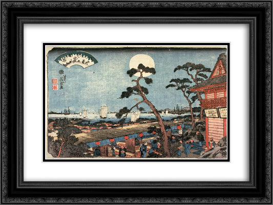 Autumn Moon over Atago Hill (Atagosan no aki no tsuki) from the series Eight Views of Edo 24x18 Black Ornate Wood Framed Art Print Poster with Double Matting by Eisen, Keisai