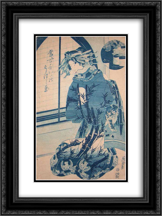 Beautiful Oiran 18x24 Black Ornate Wood Framed Art Print Poster with Double Matting by Eisen, Keisai