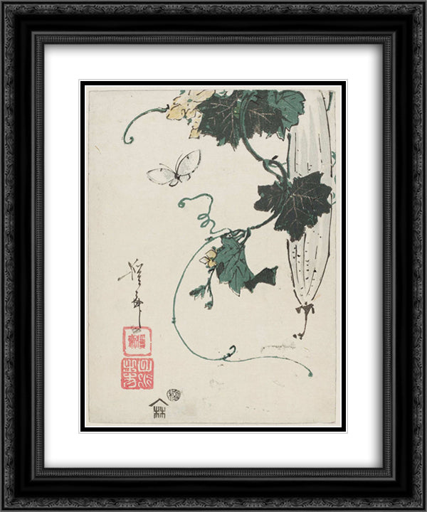 Butterfly and Gourd 20x24 Black Ornate Wood Framed Art Print Poster with Double Matting by Eisen, Keisai