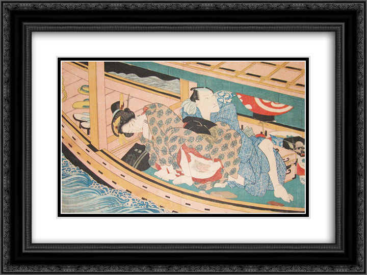 Dinner and Love on the River 24x18 Black Ornate Wood Framed Art Print Poster with Double Matting by Eisen, Keisai
