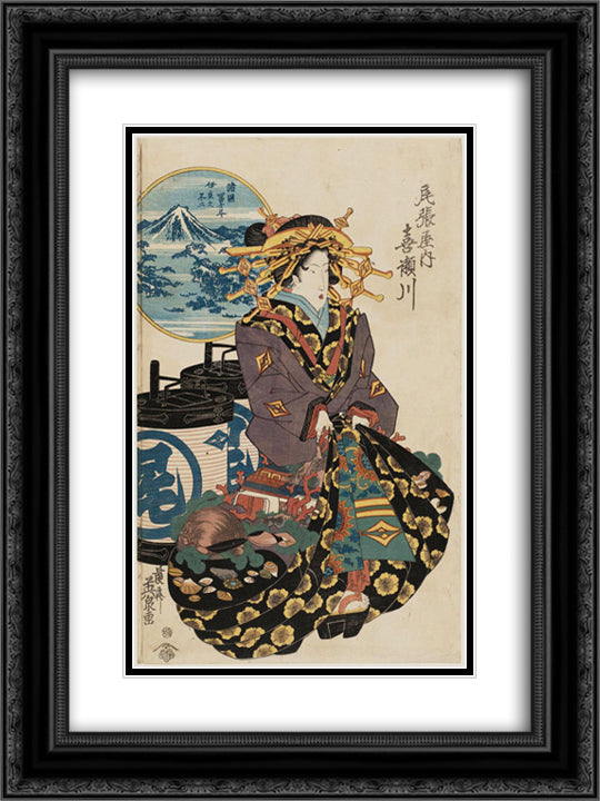 Fuji from Izu (Izu no Fuji) 18x24 Black Ornate Wood Framed Art Print Poster with Double Matting by Eisen, Keisai