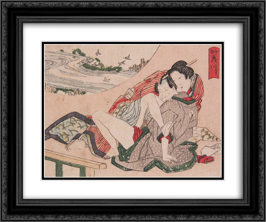 Love on the Kamo River 24x20 Black Ornate Wood Framed Art Print Poster with Double Matting by Eisen, Keisai