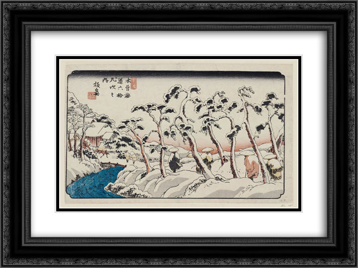 No. 15, Itahana, from the series The Sixty-nine Stations of the Kisokaido Road (Kisokaido rokujukyu tsugi no uchi) 24x18 Black Ornate Wood Framed Art Print Poster with Double Matting by Eisen, Keisai