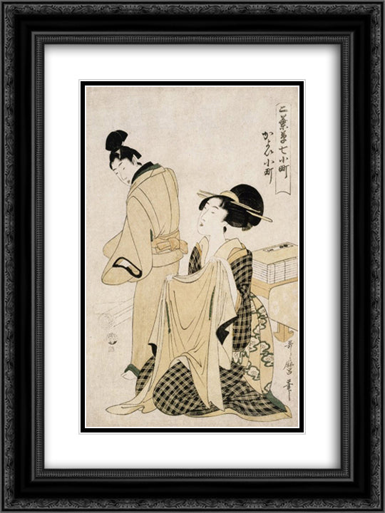 A Geisha in her Lover`s Room 18x24 Black Ornate Wood Framed Art Print Poster with Double Matting by Utamaro, Kitagawa