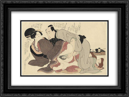 A married man and a spinster 24x18 Black Ornate Wood Framed Art Print Poster with Double Matting by Utamaro, Kitagawa