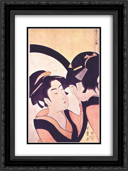 Beauty at toilet 18x24 Black Ornate Wood Framed Art Print Poster with Double Matting by Utamaro, Kitagawa