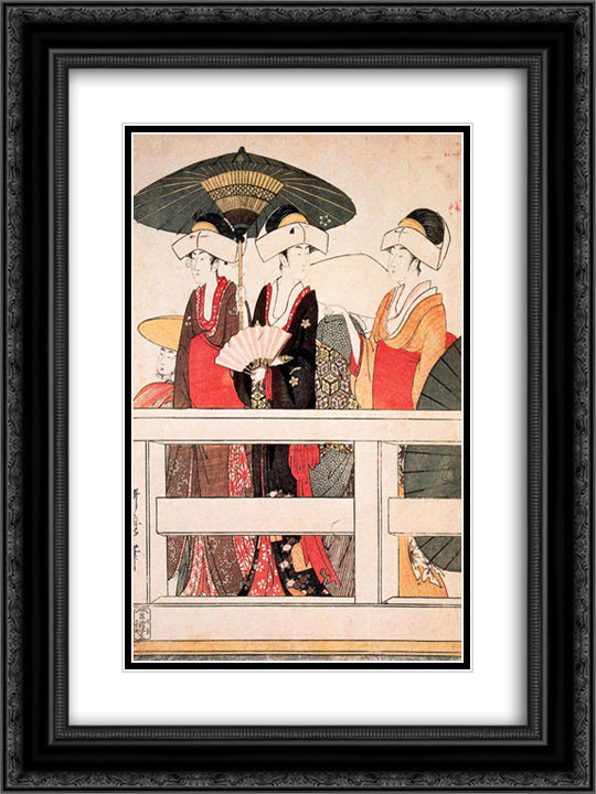 Drunken Courtesan 18x24 Black Ornate Wood Framed Art Print Poster with Double Matting by Utamaro, Kitagawa