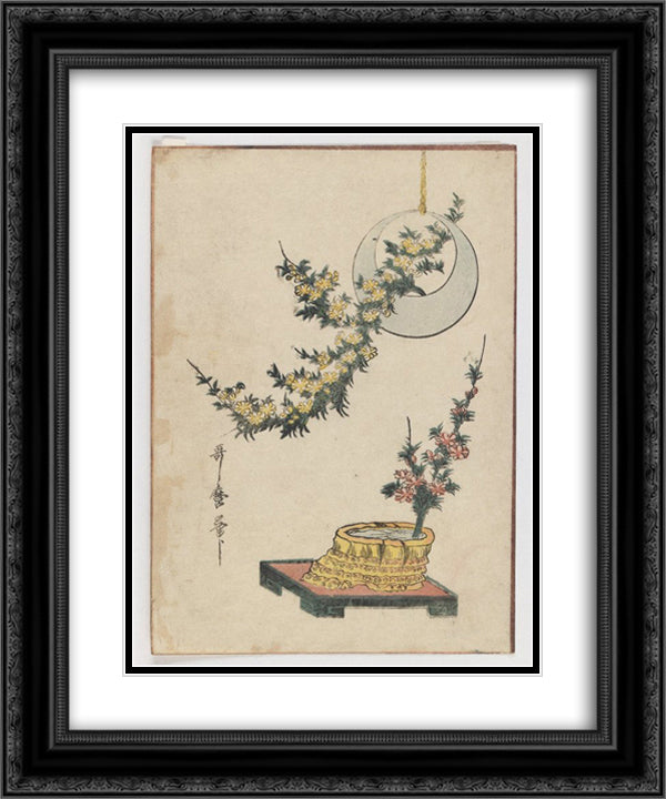 Flowers 20x24 Black Ornate Wood Framed Art Print Poster with Double Matting by Utamaro, Kitagawa