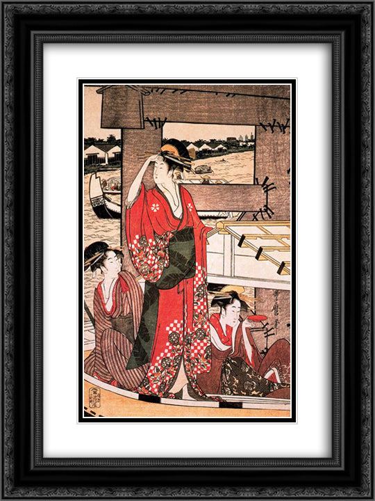 Fresh breeze under the bridge Ryogoku 18x24 Black Ornate Wood Framed Art Print Poster with Double Matting by Utamaro, Kitagawa
