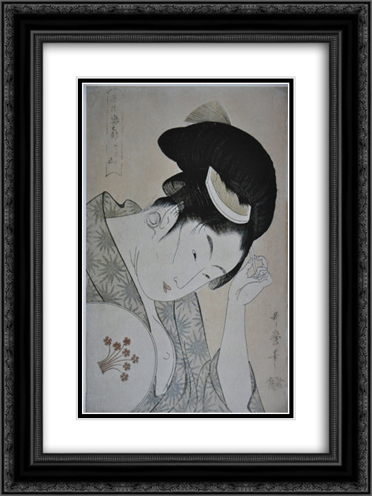 From the series Kasen koi no bu 18x24 Black Ornate Wood Framed Art Print Poster with Double Matting by Utamaro, Kitagawa