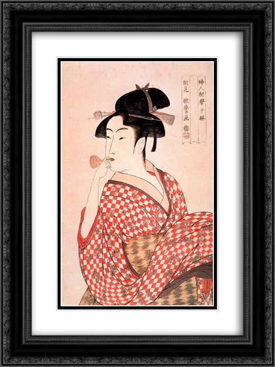 Girl blowing Vidro 18x24 Black Ornate Wood Framed Art Print Poster with Double Matting by Utamaro, Kitagawa