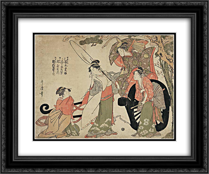 Mitate of the broken cart, showing an episode of the fight between Michizane and the Fujiwara 24x20 Black Ornate Wood Framed Art Print Poster with Double Matting by Utamaro, Kitagawa