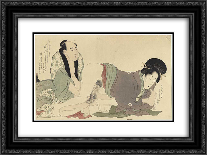 Prelude of desire 24x18 Black Ornate Wood Framed Art Print Poster with Double Matting by Utamaro, Kitagawa