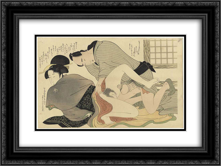 Prelude to Desire 24x18 Black Ornate Wood Framed Art Print Poster with Double Matting by Utamaro, Kitagawa