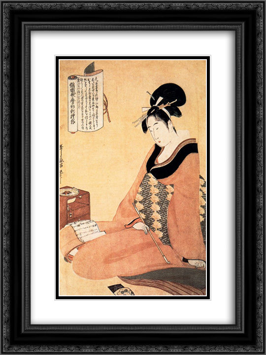 Reading a letter 18x24 Black Ornate Wood Framed Art Print Poster with Double Matting by Utamaro, Kitagawa