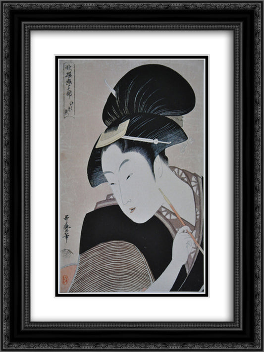 Secret love 18x24 Black Ornate Wood Framed Art Print Poster with Double Matting by Utamaro, Kitagawa