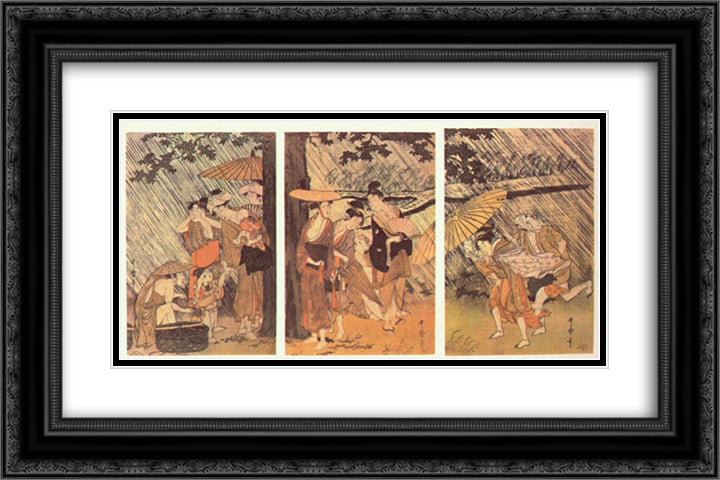 Shower 24x16 Black Ornate Wood Framed Art Print Poster with Double Matting by Utamaro, Kitagawa