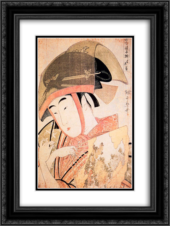 Sparrow Dance Yoshiwara 18x24 Black Ornate Wood Framed Art Print Poster with Double Matting by Utamaro, Kitagawa