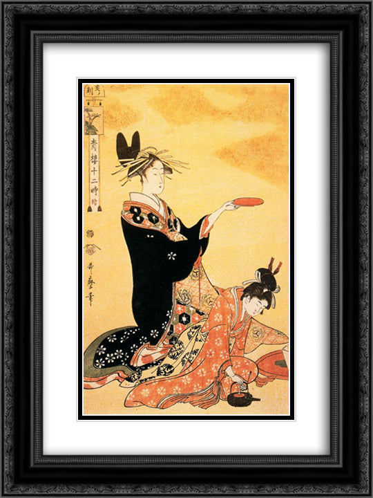 The Hour of the Boar 18x24 Black Ornate Wood Framed Art Print Poster with Double Matting by Utamaro, Kitagawa