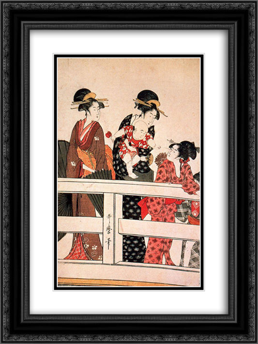 The Hour of the Horse 18x24 Black Ornate Wood Framed Art Print Poster with Double Matting by Utamaro, Kitagawa