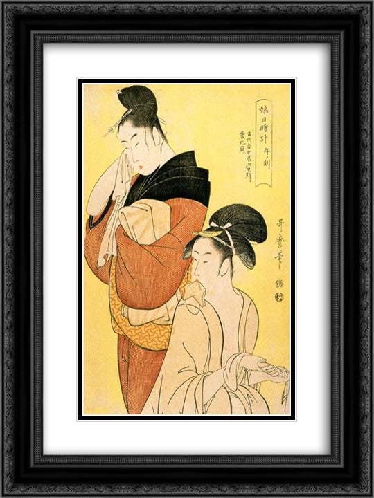 The Hour of the Oxx 18x24 Black Ornate Wood Framed Art Print Poster with Double Matting by Utamaro, Kitagawa