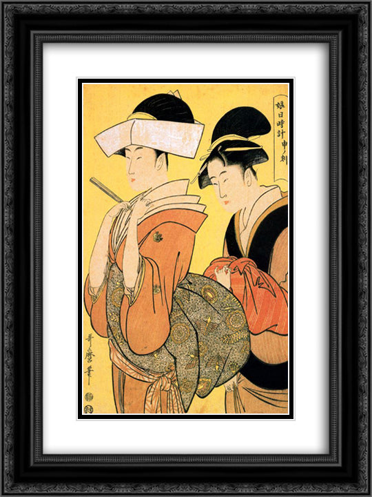 The Hour of the Ramin 18x24 Black Ornate Wood Framed Art Print Poster with Double Matting by Utamaro, Kitagawa