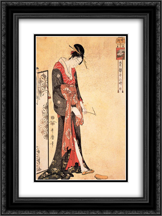 The Hour of the Snake 18x24 Black Ornate Wood Framed Art Print Poster with Double Matting by Utamaro, Kitagawa