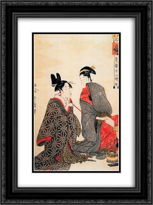 The lazy bone 18x24 Black Ornate Wood Framed Art Print Poster with Double Matting by Utamaro, Kitagawa