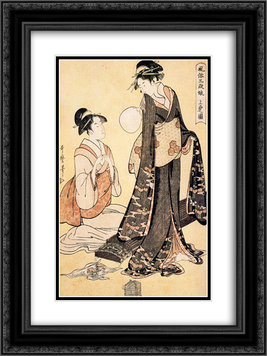 The yoshiwara sparrow 18x24 Black Ornate Wood Framed Art Print Poster with Double Matting by Utamaro, Kitagawa