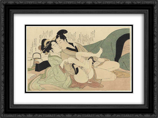 Young courtesan with her lover 24x18 Black Ornate Wood Framed Art Print Poster with Double Matting by Utamaro, Kitagawa