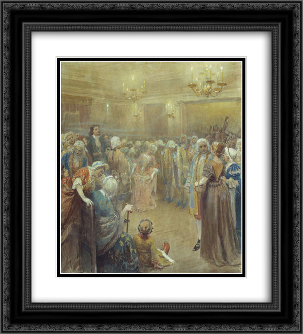 Assembly of Peter I 20x22 Black Ornate Wood Framed Art Print Poster with Double Matting by Lebedev, Klavdy