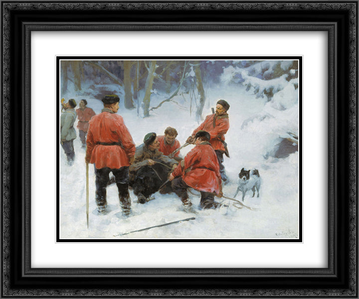 Capture of bear in the woods 24x20 Black Ornate Wood Framed Art Print Poster with Double Matting by Lebedev, Klavdy