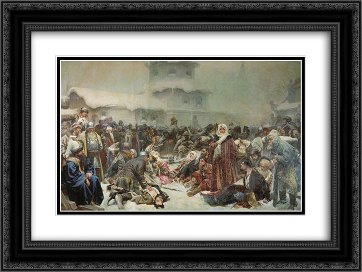 Martha the Mayoress. Destruction of Novgorod by Ivan III. 24x18 Black Ornate Wood Framed Art Print Poster with Double Matting by Lebedev, Klavdy