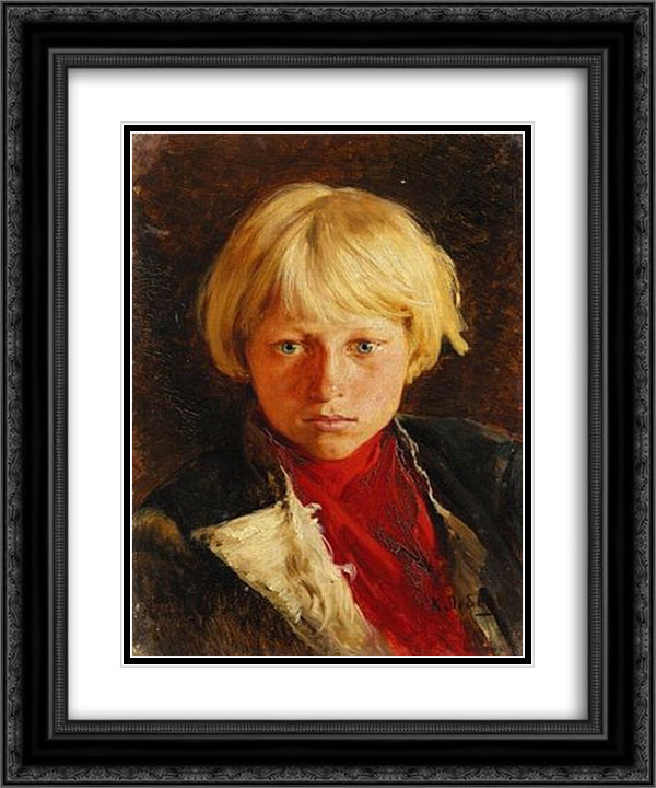 Portrait of boy 20x24 Black Ornate Wood Framed Art Print Poster with Double Matting by Lebedev, Klavdy