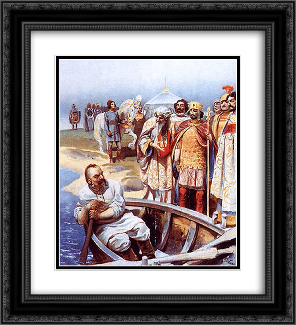Svyatoslav's meeting with Emperor John, as described by Leo the Deacon 20x22 Black Ornate Wood Framed Art Print Poster with Double Matting by Lebedev, Klavdy