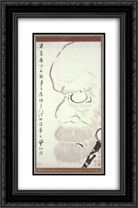 Giant Daruma 16x24 Black Ornate Wood Framed Art Print Poster with Double Matting by Soen, Kogaku