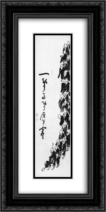 Kogan Gengei-Processing of Monks 12x24 Black Ornate Wood Framed Art Print Poster with Double Matting by Gengei, Kogan