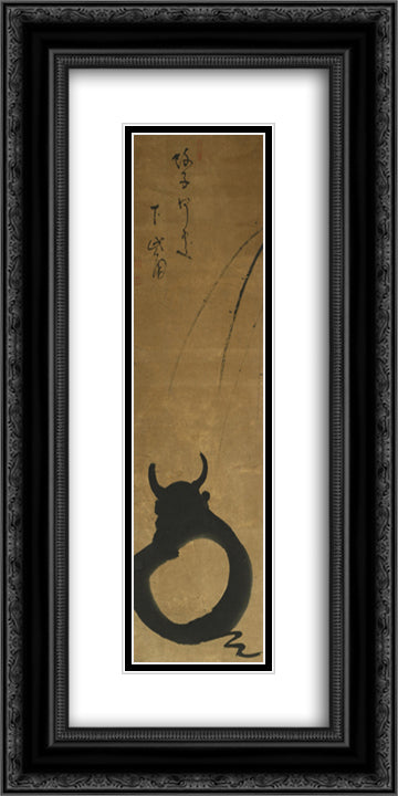 Kogan Gengei-Zen Bull (Enso) 12x24 Black Ornate Wood Framed Art Print Poster with Double Matting by Gengei, Kogan