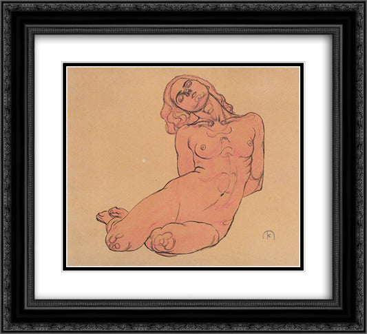 A crouching woman 22x20 Black Ornate Wood Framed Art Print Poster with Double Matting by Moser, Koloman