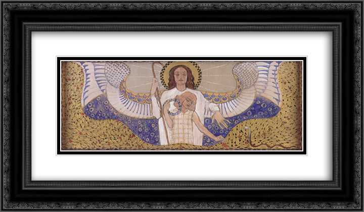 Am Steinhof Church, Design for the right side altar Guardian Angel 24x14 Black Ornate Wood Framed Art Print Poster with Double Matting by Moser, Koloman