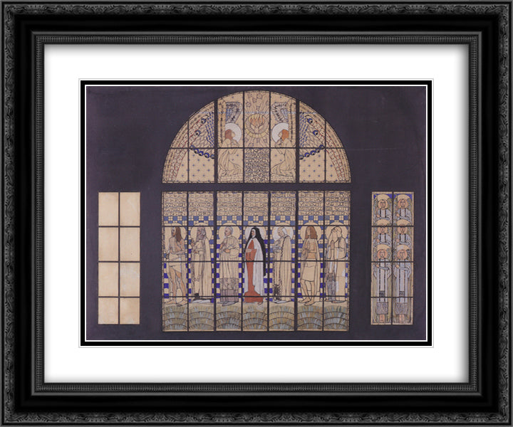 Church Am Steinhof, design for the east side windows 24x20 Black Ornate Wood Framed Art Print Poster with Double Matting by Moser, Koloman